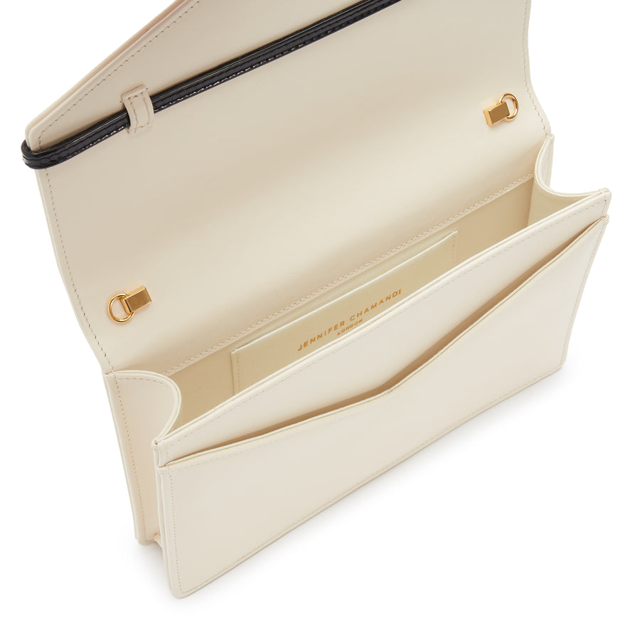 Jennifer Chamandi LE 8 Ivory Nappa Black Patent Strap