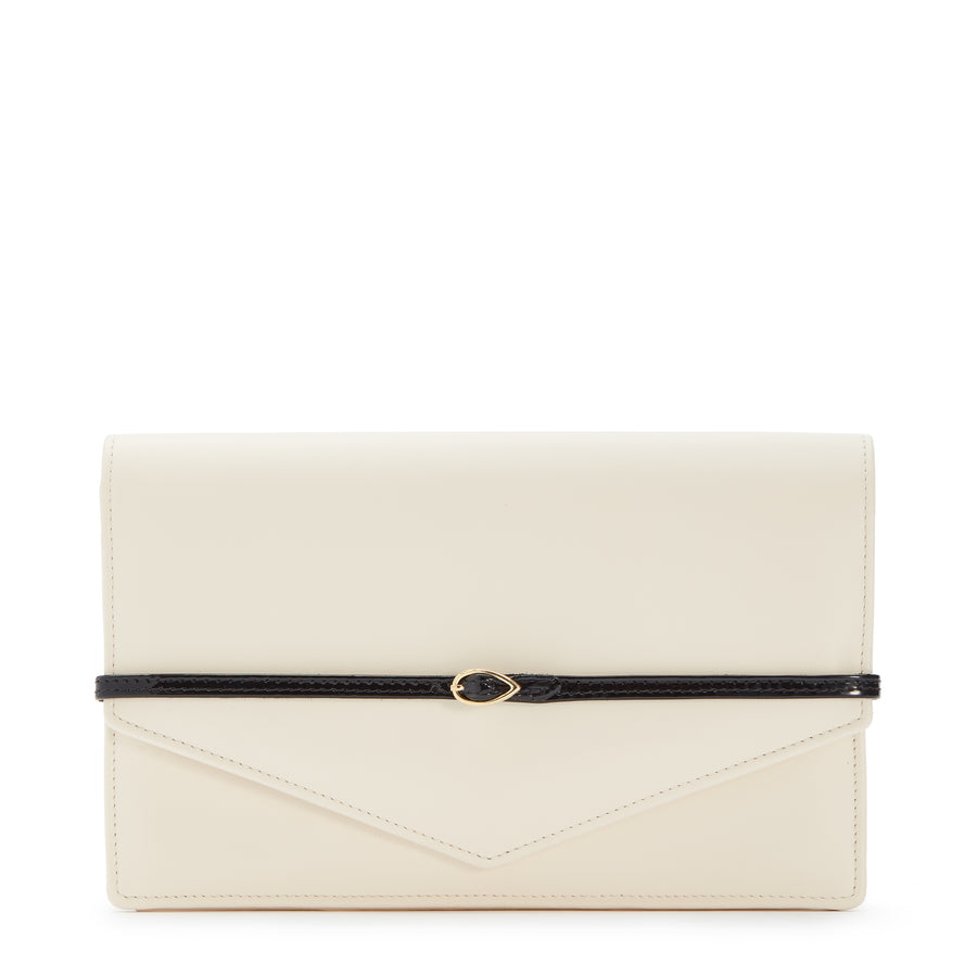 jennifer chamandi LE 8 Ivory Nappa Black Patent Strap