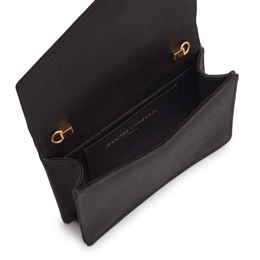 Jennifer Chamandi LE 8 MINI CRYSTAL BUCKLE Black Satin