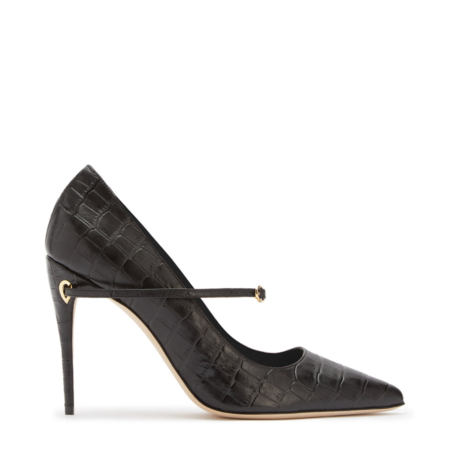 jennifer chamandi LORENZO 105 Black Croc-Embossed Leather