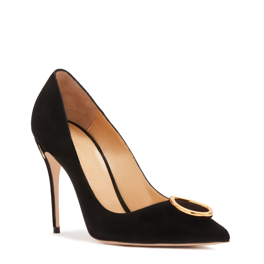 Jennifer Chamandi LORENZO 105 Black Suede Gold Buckle