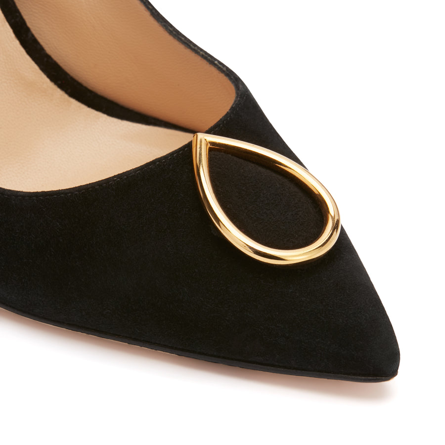 Jennifer Chamandi LORENZO 105 Black Suede Gold Buckle