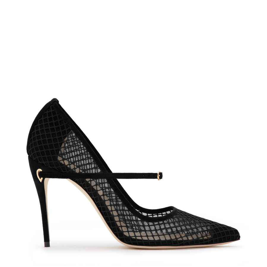 jennifer chamandi LORENZO 105 Black Suede Macro Mesh