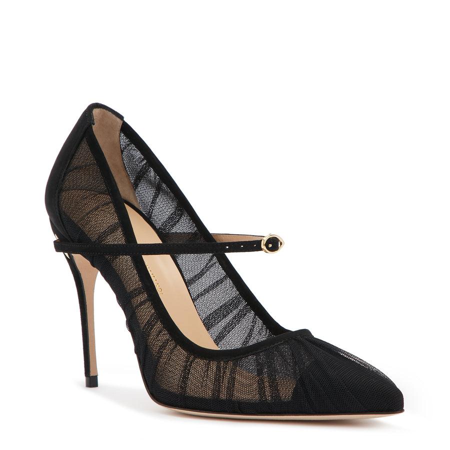 Jennifer Chamandi LORENZO 105 Black Suede Tulle Plissé