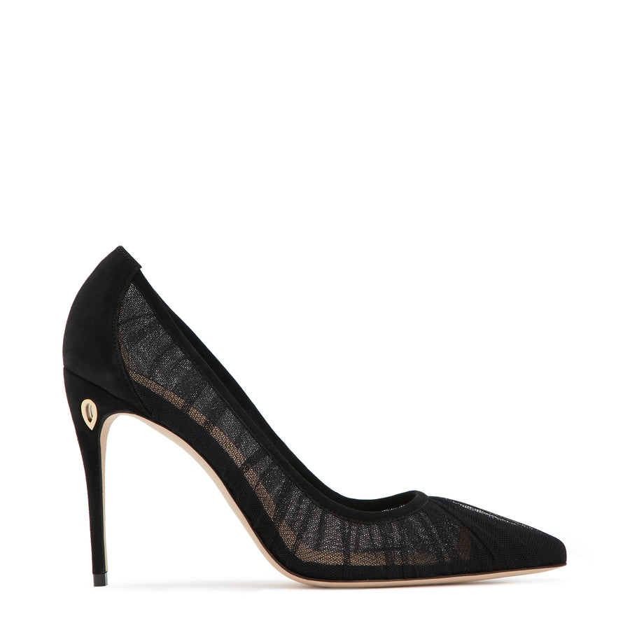 Jennifer Chamandi LORENZO 105 Black Suede Tulle Plissé