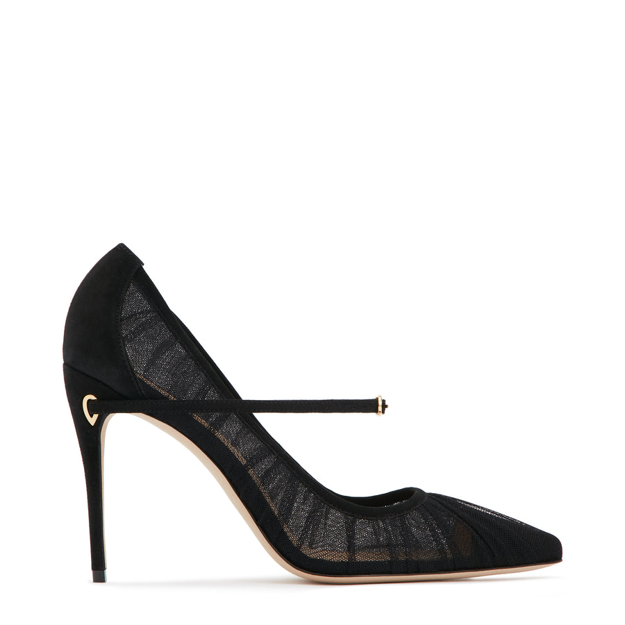 jennifer chamandi LORENZO 105 Black Suede Tulle Plissé