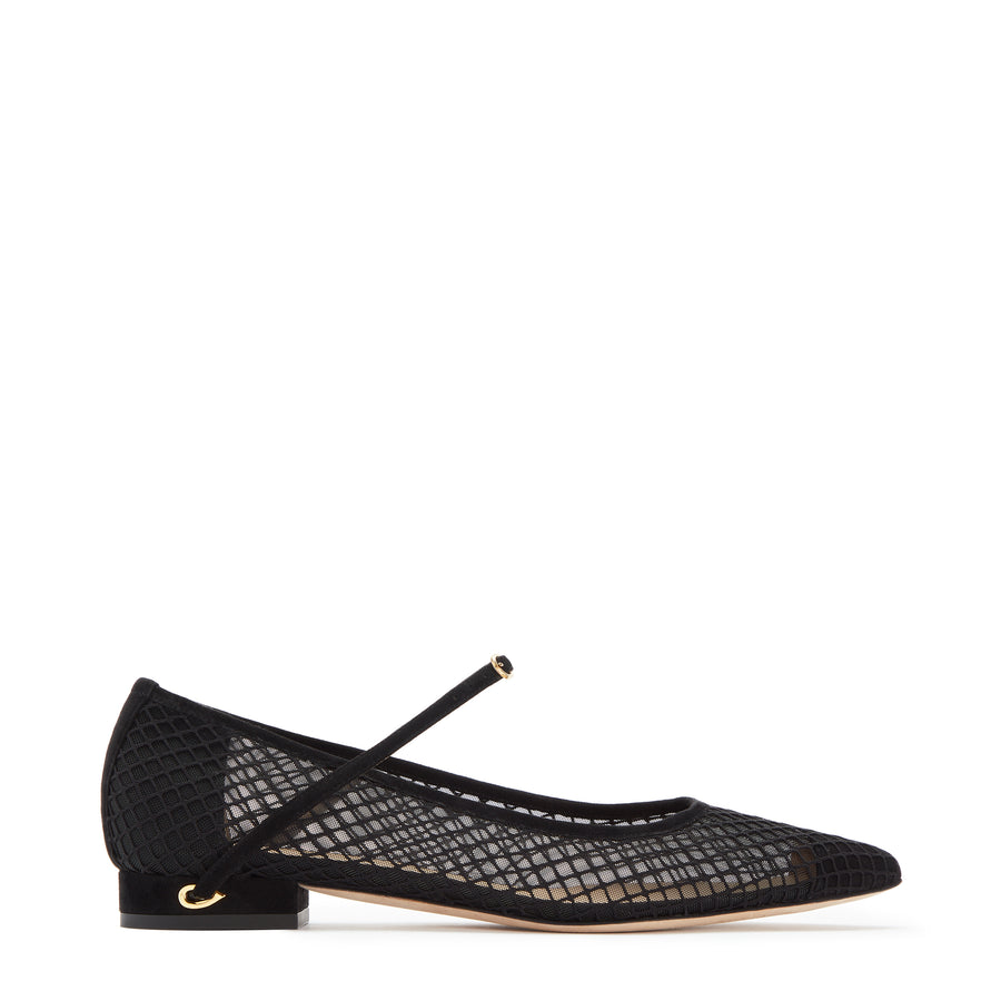 jennifer chamandi LORENZO FLAT Black Suede Macro Mesh