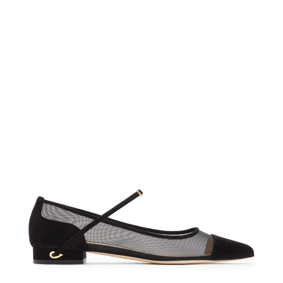 jennifer chamandi LORENZO FLAT Black Suede Tonal Mesh