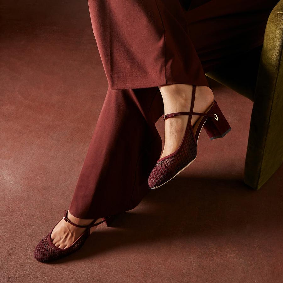 Jennifer Chamandi MATTIA 65 Burgundy Suede Macro Mesh