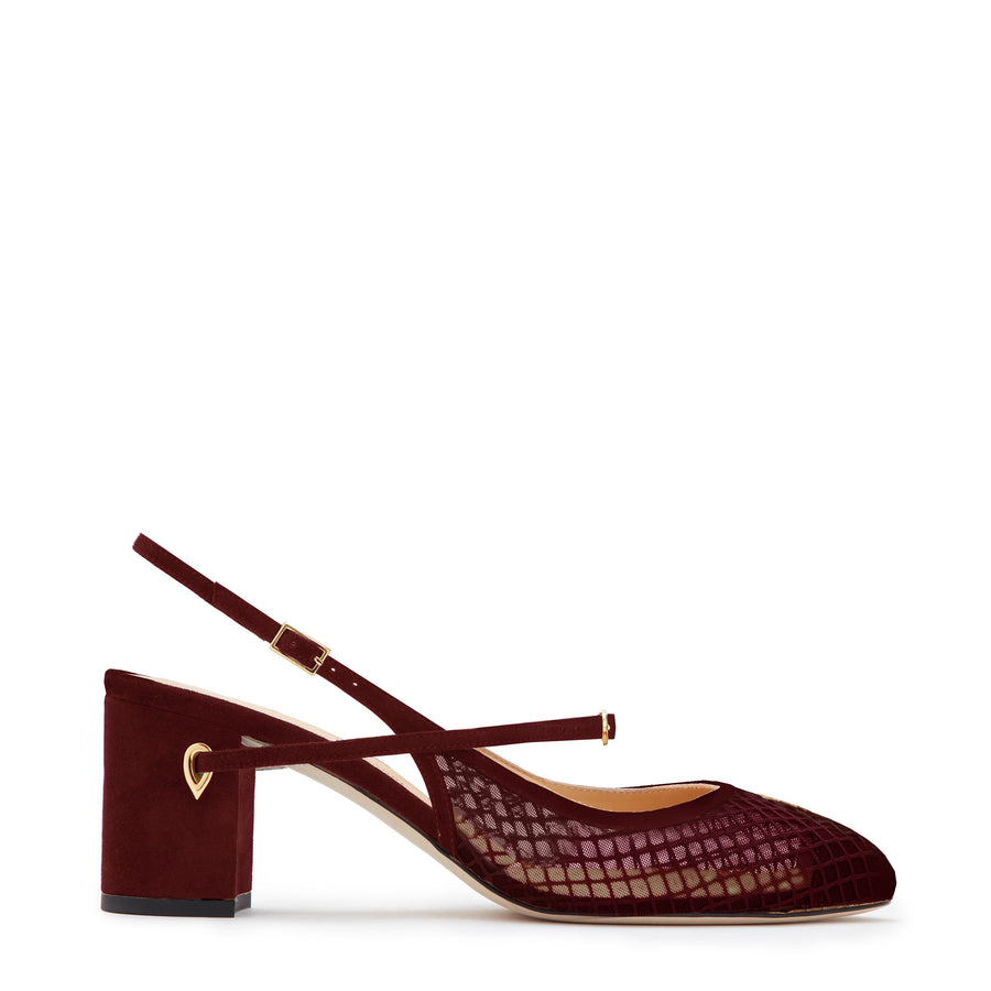 jennifer chamandi MATTIA 65 Burgundy Suede Macro Mesh