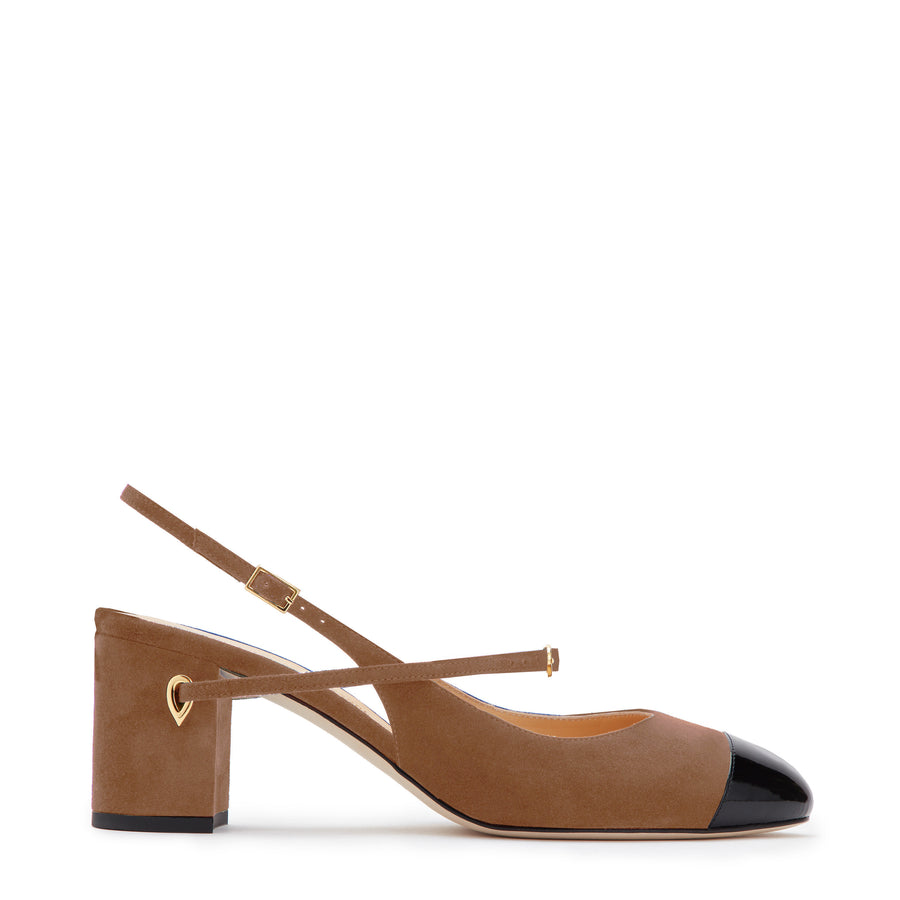 jennifer chamandi MATTIA 65 Chestnut Suede Black Patent Toe Cap