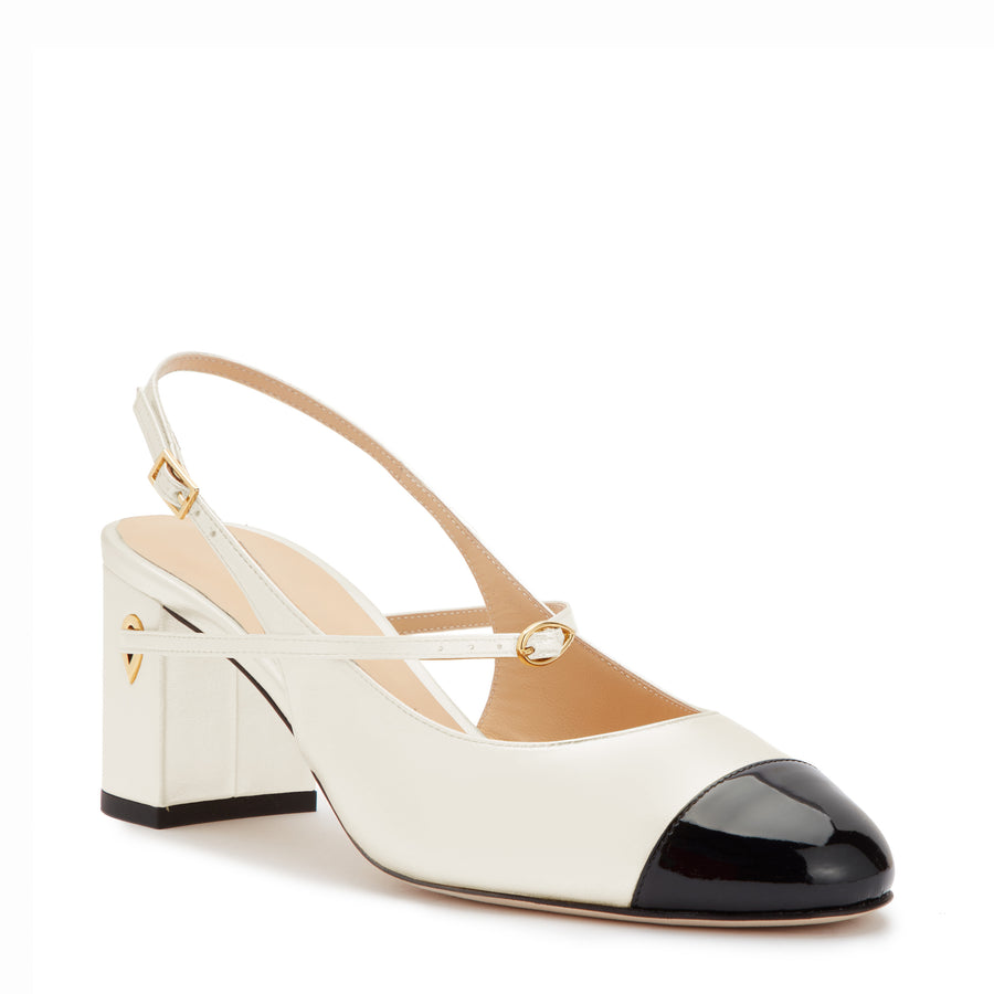 Jennifer Chamandi MATTIA 65 Ivory Nappa Black Patent Toe Cap