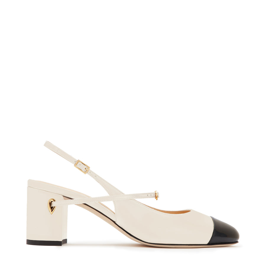 jennifer chamandi MATTIA 65 Ivory Nappa Black Patent Toe Cap