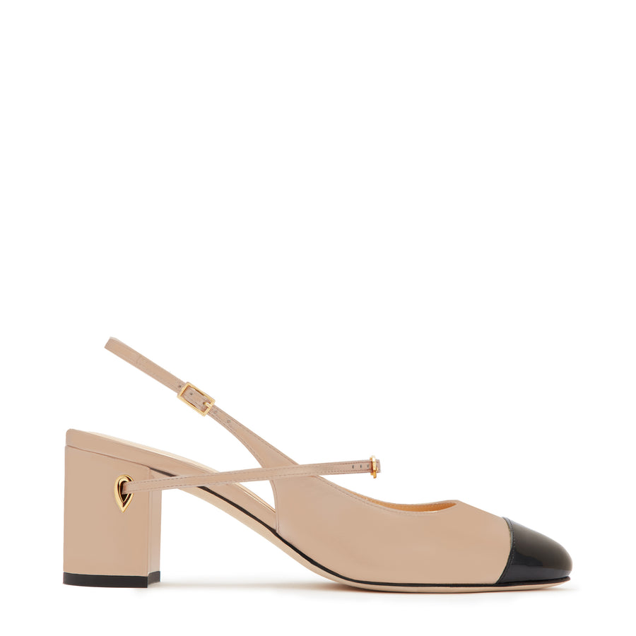 jennifer chamandi MATTIA 65 Sand Nappa Black Patent Toe Cap