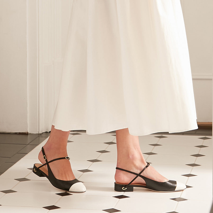 Jennifer Chamandi MATTIA FLAT Black Nappa Chalk White Patent Toe Cap