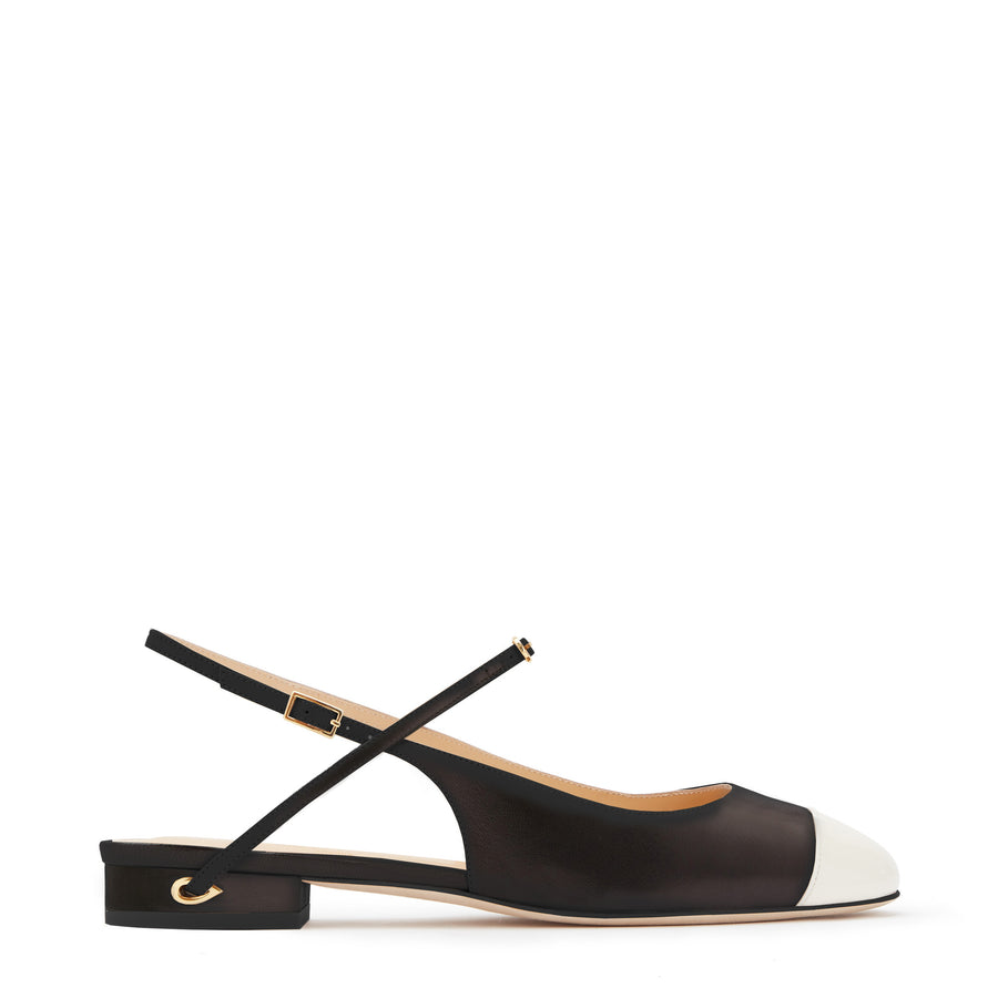 jennifer chamandi MATTIA FLAT Black Nappa Chalk White Patent Toe Cap