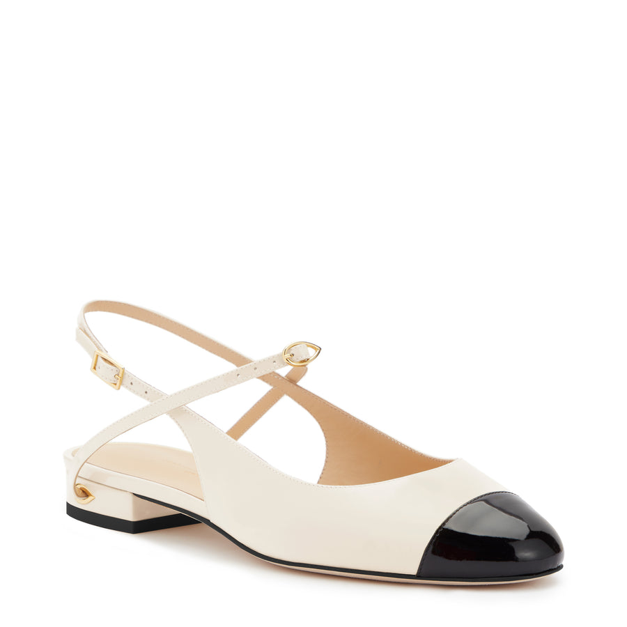 Jennifer Chamandi MATTIA FLAT Ivory Nappa Black Patent Toe Cap