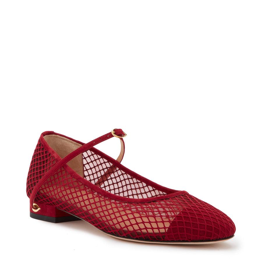 Jennifer Chamandi PAOLO FLAT Cherry Suede Macro Mesh