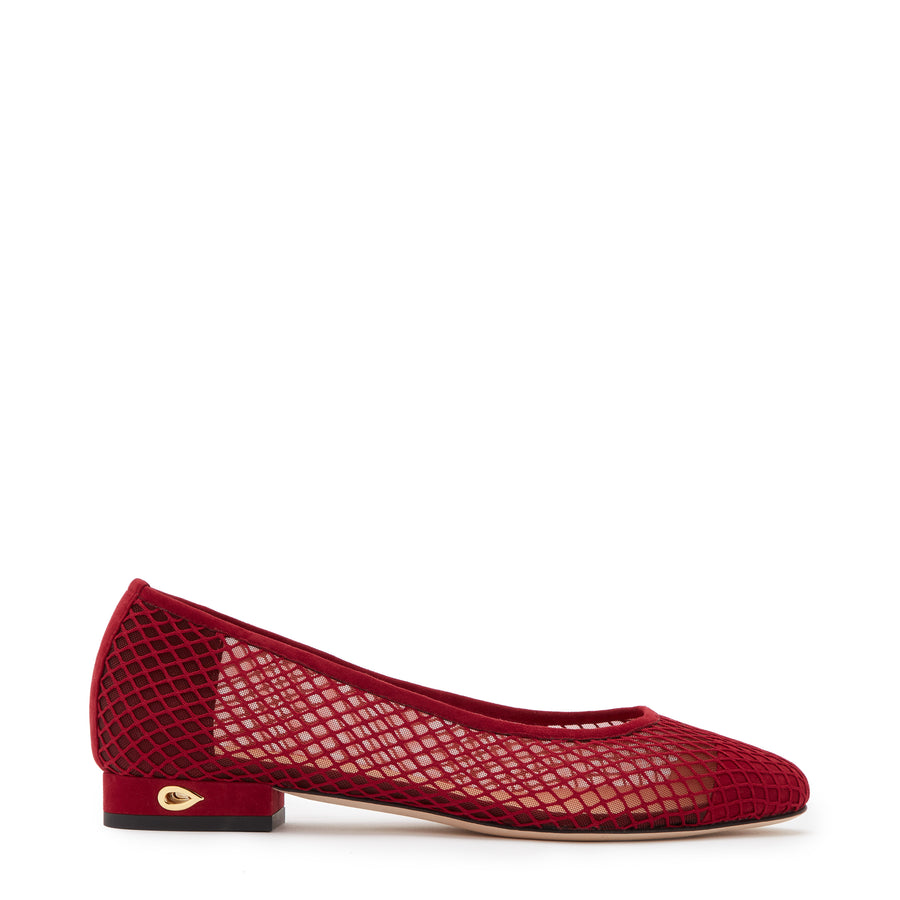 Jennifer Chamandi PAOLO FLAT Cherry Suede Macro Mesh