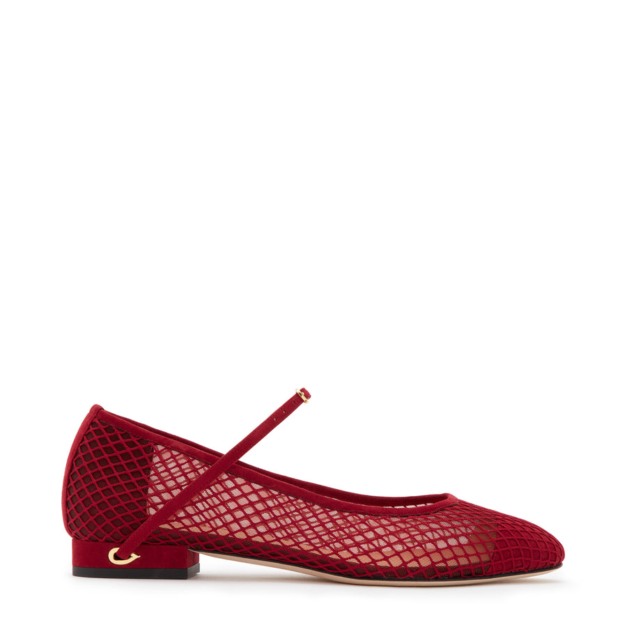 jennifer chamandi PAOLO FLAT Cherry Suede Macro Mesh