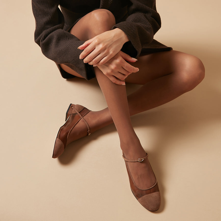 Jennifer Chamandi PAOLO FLAT Chestnut Suede Tonal Mesh