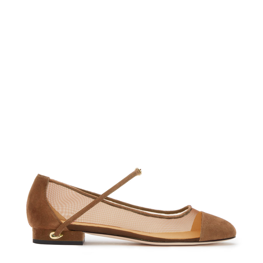 jennifer chamandi PAOLO FLAT Chestnut Suede Tonal Mesh