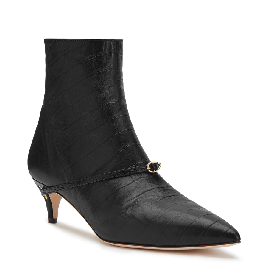 Jennifer Chamandi ROCCO 45 Black Croc-Embossed Leather