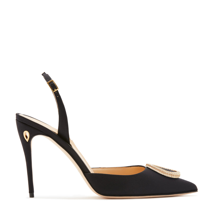 jennifer chamandi VITTORIO 105 Black Satin Crystal Buckle