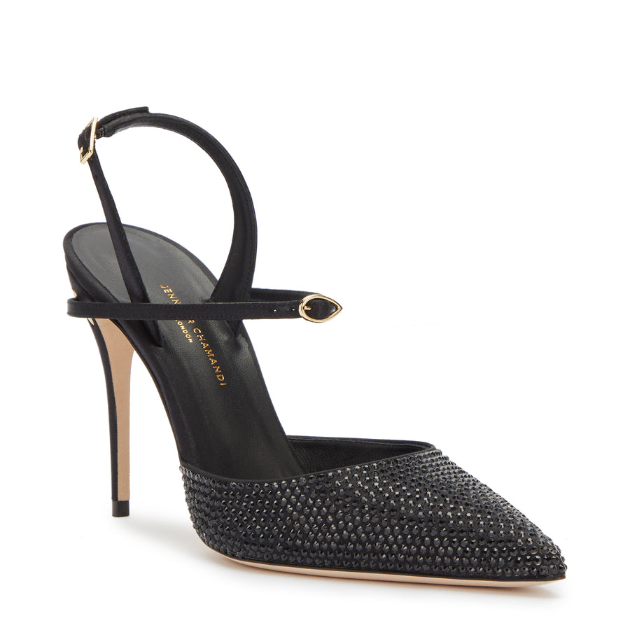 Jennifer Chamandi VITTORIO 105 Black Satin Crystals