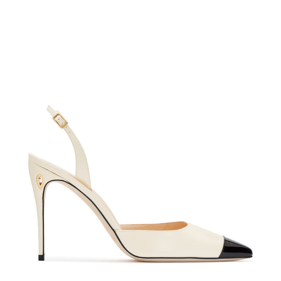 Jennifer Chamandi VITTORIO 105 Ivory Nappa Black Patent Micro Toe Cap