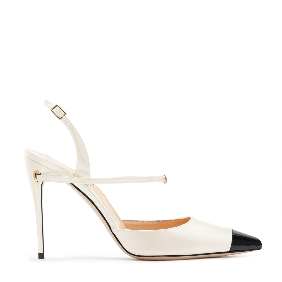 jennifer chamandi VITTORIO 105 Ivory Nappa Black Patent Micro Toe Cap