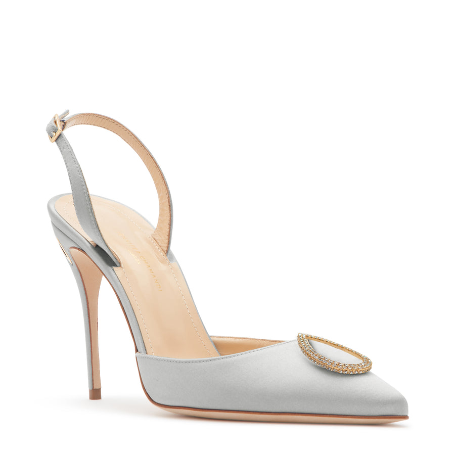 Jennifer Chamandi VITTORIO 105 Silver Satin Crystal Buckle