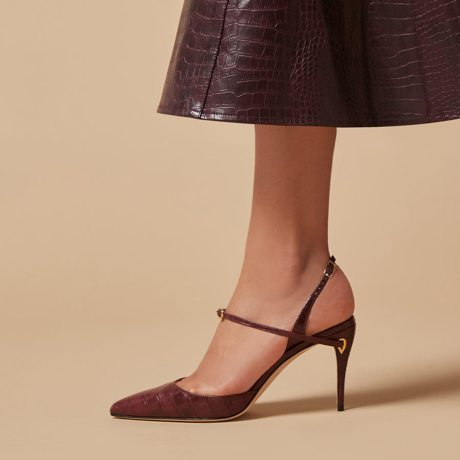 Jennifer Chamandi VITTORIO 85 Burgundy Croc-Embossed Leather