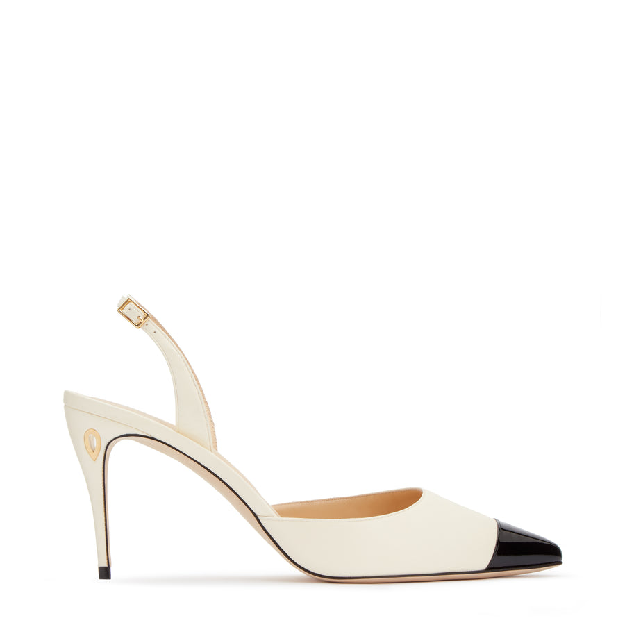 Jennifer Chamandi VITTORIO 85 Ivory Nappa Black Patent Micro Toe Cap