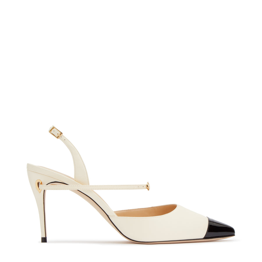 jennifer chamandi VITTORIO 85 Ivory Nappa Black Patent Micro Toe Cap