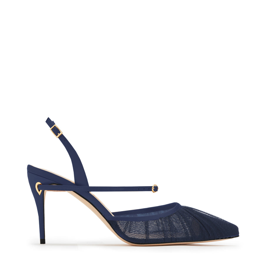 jennifer chamandi VITTORIO 85 Navy Satin Tulle Plissé