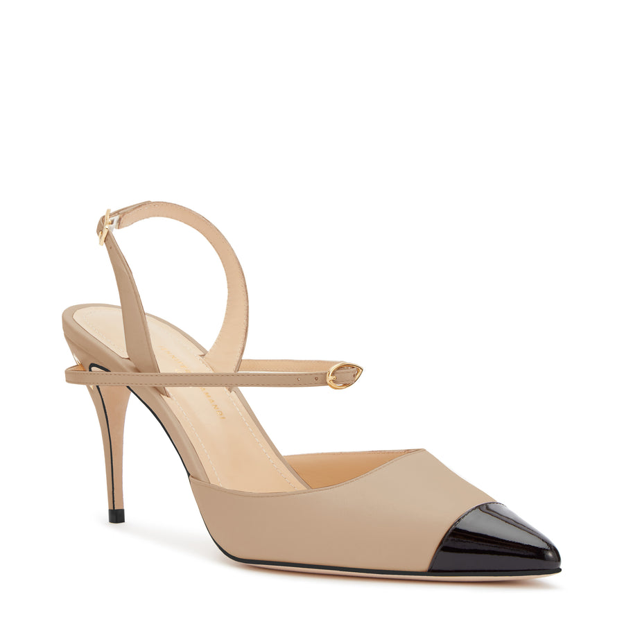 Jennifer Chamandi VITTORIO 85 Sand Nappa Black Patent Micro Toe Cap