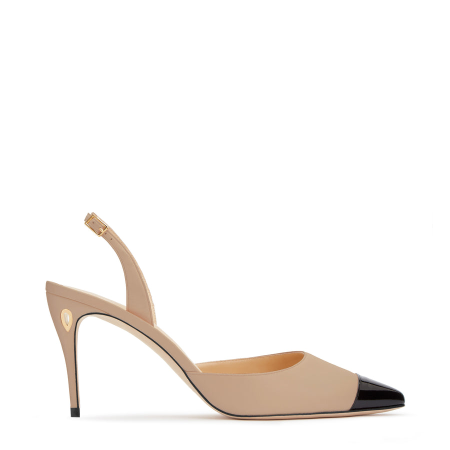 Jennifer Chamandi VITTORIO 85 Sand Nappa Black Patent Micro Toe Cap