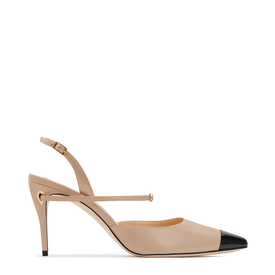 jennifer chamandi VITTORIO 85 Sand Nappa Black Patent Micro Toe Cap