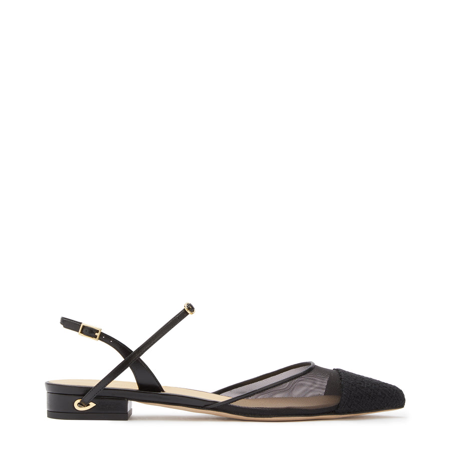 jennifer chamandi VITTORIO FLAT Black Tweed Nappa Tonal Mesh