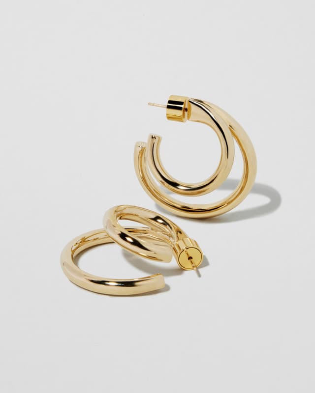 Jennifer Fisher 1" Double Lilly Mini Hoops Yellow Gold