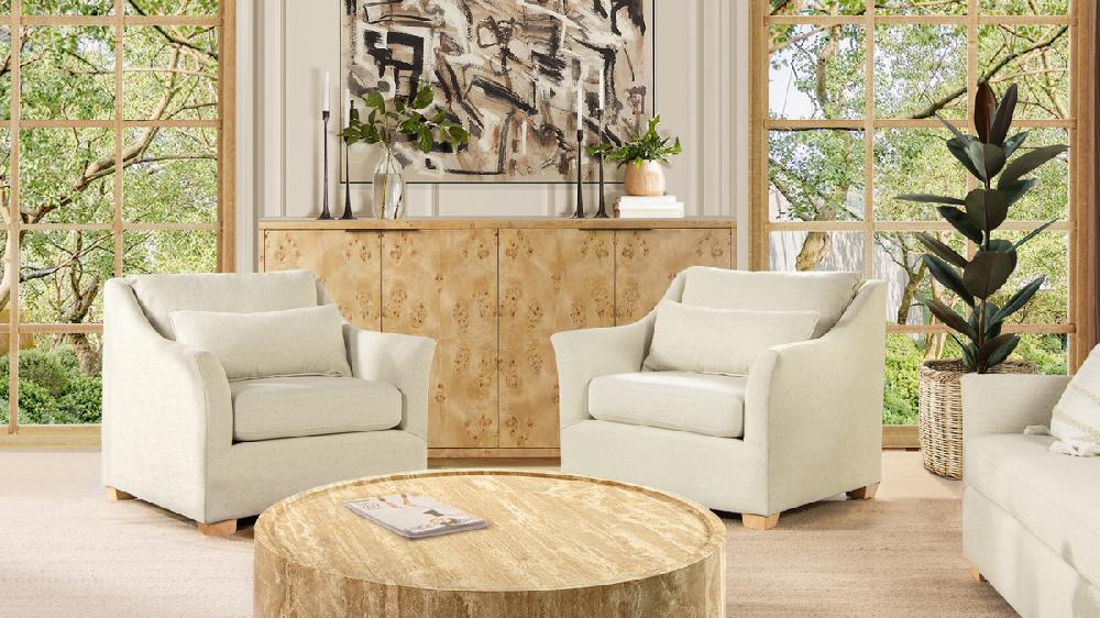 Jennifer Taylor Home Ada 38" Flared Arm Contemporary Armchair With Lumbar Pillow Flax White