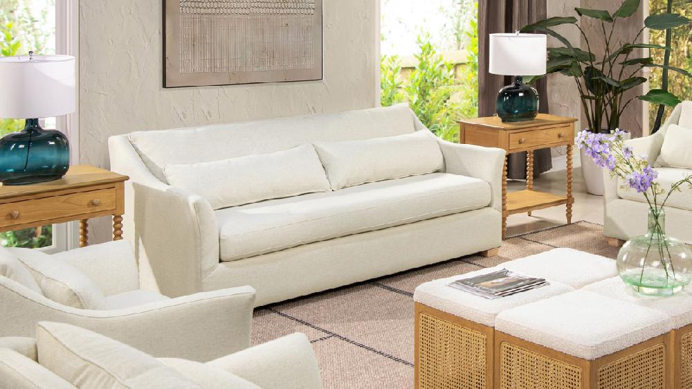 Jennifer Taylor Home Ada 83" Flared Arm Contemporary Sofa With Lumbar Pillows Flax White