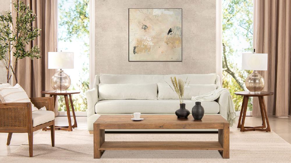 Jennifer Taylor Home Ada 83" Flared Arm Contemporary Sofa With Lumbar Pillows Flax White