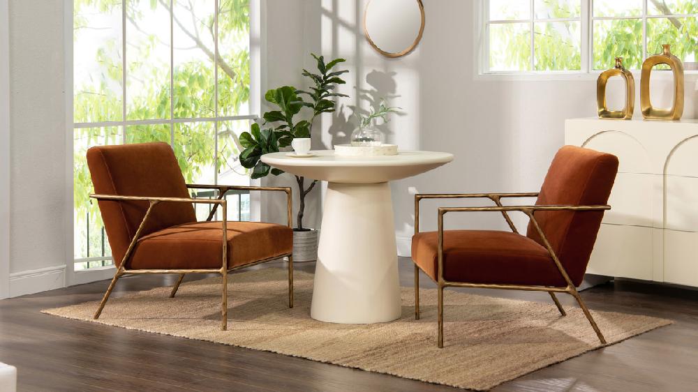 Jennifer Taylor Home Aerin 24.5" Hammered Brass Upholstered Accent Arm Chair Burnt Orange