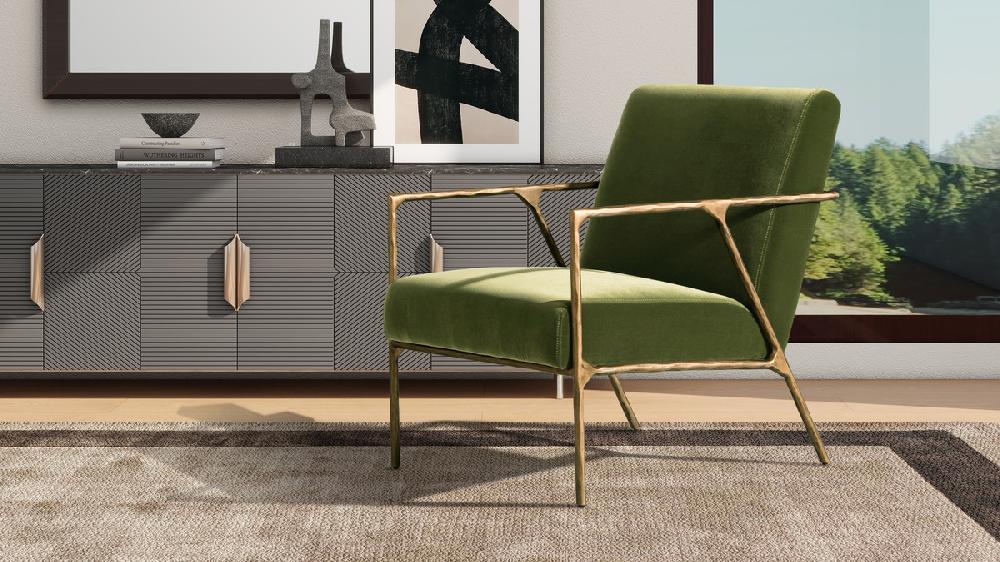 Jennifer Taylor Home Aerin 24.5" Hammered Brass Upholstered Accent Arm Chair Olive Green