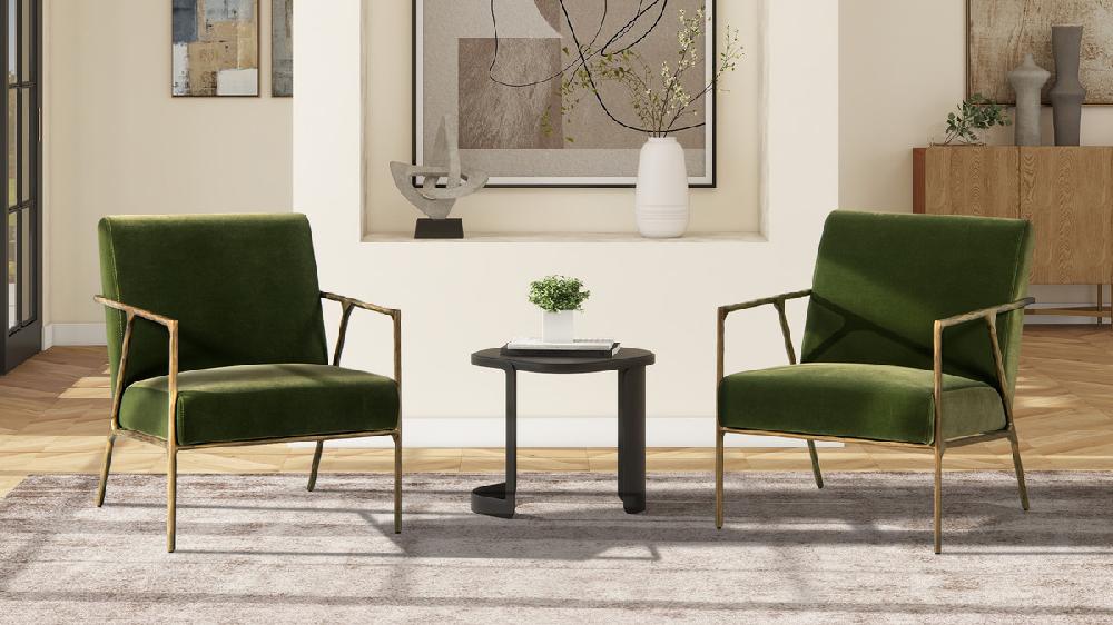 Jennifer Taylor Home Aerin 24.5" Hammered Brass Upholstered Accent Arm Chair Olive Green