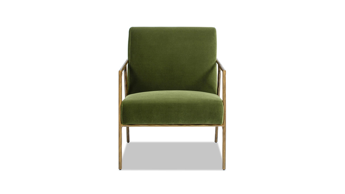Jennifer Taylor Home Aerin 24.5" Hammered Brass Upholstered Accent Arm Chair Olive Green
