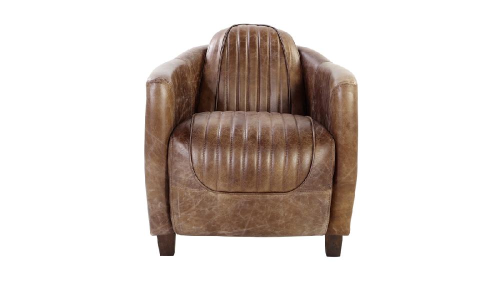 Jennifer Taylor Home Aero 37" Top Grain Leather Armchair With Patchwork Aluminum Back And Channel Tufting
