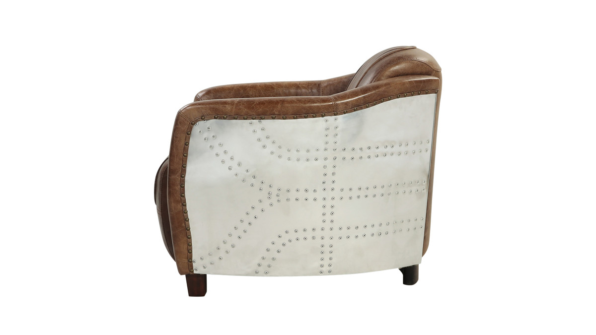 Jennifer Taylor Home Aero 37" Top Grain Leather Armchair With Patchwork Aluminum Back And Channel Tufting